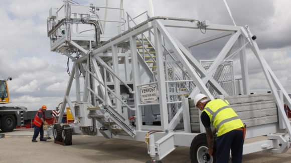 Two huge state-of-the-art gangways built to meet the unique demands of the Queen Elizabeth Class aircraft carriers have arrived at Portsmouth Naval Base.