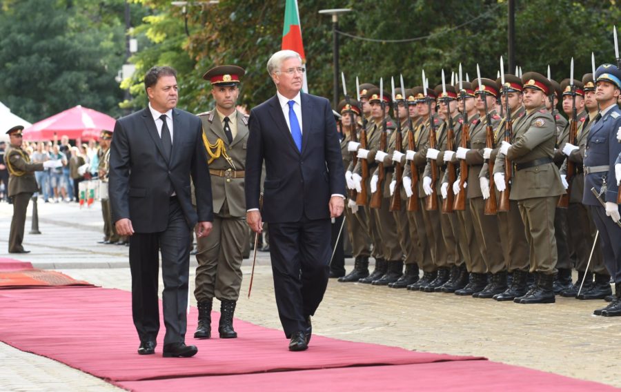 Michael Fallon alongside his counterpart Bulgarian Defence Minister Nikolay Nenchev on his visit to Bulgaria. Picture: British Embassy Sofia.