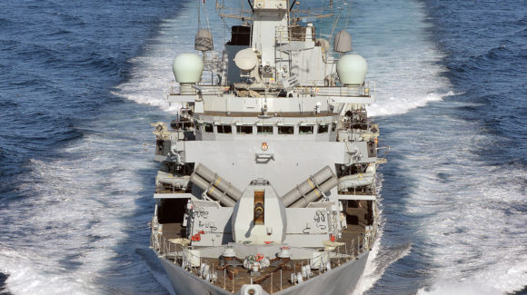 HMS Kent carries out manoeuvres with French Ship FS Charles De Gaulle(not pictured) as the pair form part of Combined Task Force (CTF) 473 off the coast of Djibouti. HMS Kent entered the port of Djibouti for a five day stop as part of the Combined Task Force (CTF) 473. The task force was led into Djibouti by the French Aircraft Carrier, FS Charles De Gaulle.