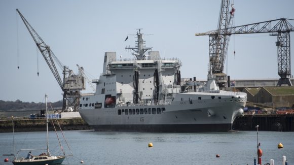 RFA Tidespring arrives in Cornwall.