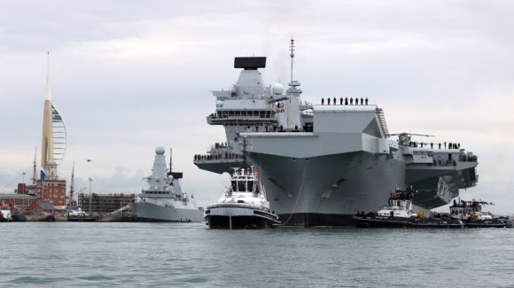 Britain's future flagship HMS Queen Elizabeth sailed into her home port of Portsmouth for the first time today