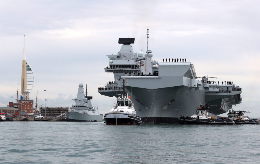 Britain's future flagship HMS Queen Elizabeth sailed into her home port of Portsmouth for the first time today
