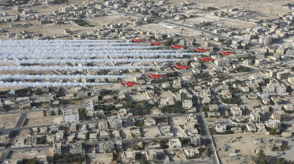 The Red Arrows put on display over Jordanian landmarks