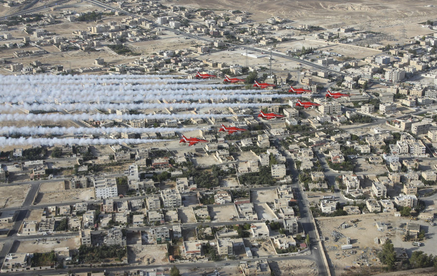 The Red Arrows put on display over Jordanian landmarks