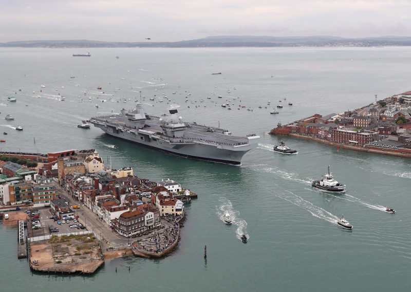 Britain's future flagship HMS Queen Elizabeth sailed into her home port of Portsmouth for the first time today.