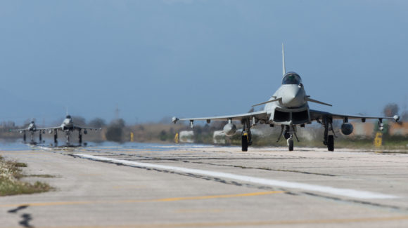 RAF Typhoon jets take to the skies over Greece for Exercise Iniochos