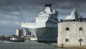 HMS QUEEN ELIZABETH LEAVES PORTSMOUTH FOR HELICOPTER TRIALS