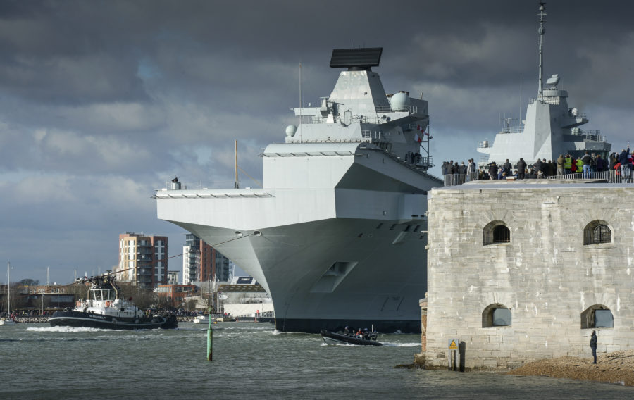 HMS QUEEN ELIZABETH LEAVES PORTSMOUTH FOR HELICOPTER TRIALS