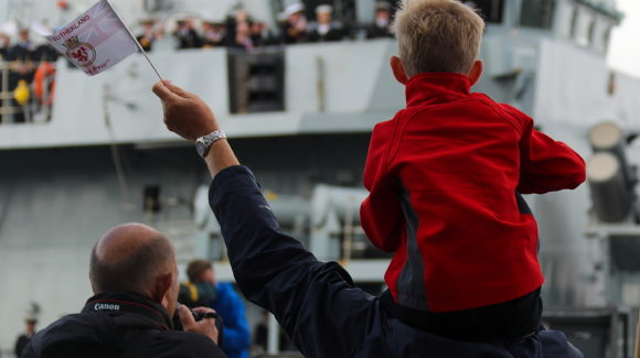 Type 23 frigate HMS Sutherland has made a triumphant return to her home port of Devonport following a seven-month deployment to the other side of the world.