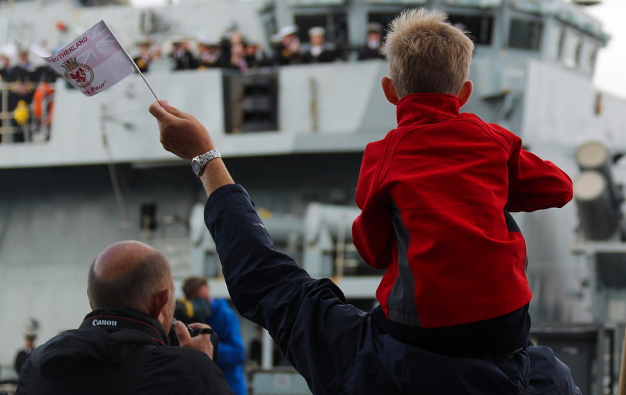 Type 23 frigate HMS Sutherland has made a triumphant return to her home port of Devonport following a seven-month deployment to the other side of the world.