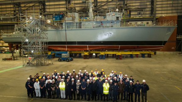 HMS Chiddingfold has returned to the water following the most comprehensive improvement programme ever to be carried out on a Hunt-class ship.