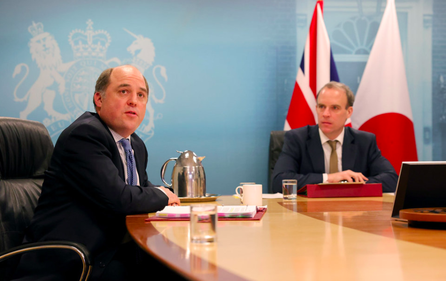 Defence Secretary B and Foreign Secretary discuss deployment of HMS Queen Elizabeth during a virtual meeting with their Japan Japanese counterparts