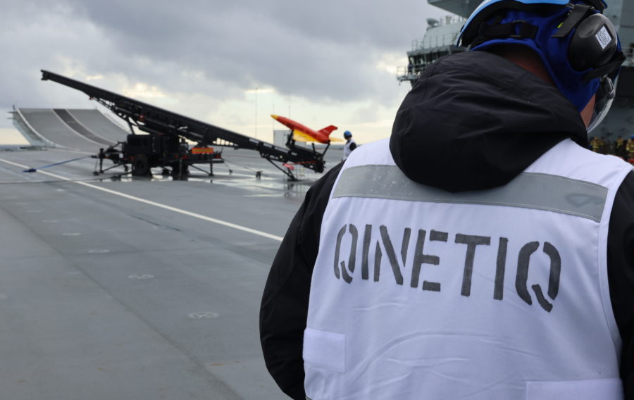 Royal Navy aircraft carrier trains against threat scenarios with UAV