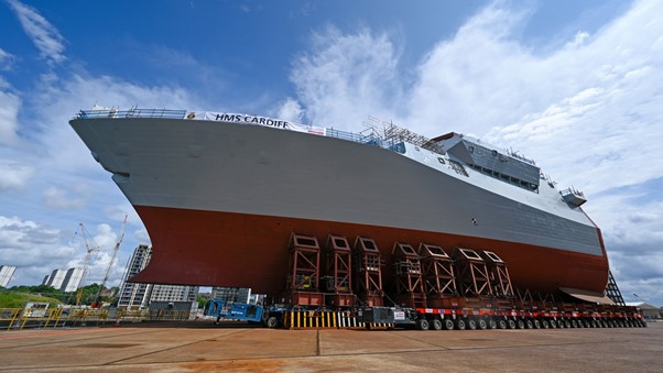 The construction of HMS Cardiff, the second Type 26 City Class frigate, has gathered apace, with the forward end of the ship appearing on the Govan skyline