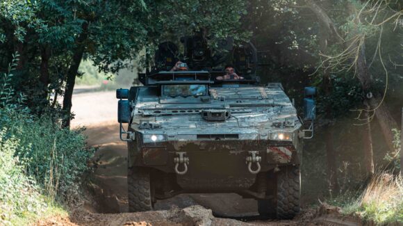 BOXER Multi Role Armoured Fighting Vehicle on the test track at Millbrook during DVD2024. UK MOD © Crown copyright 2024