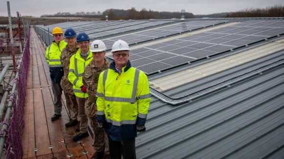 Construction works have completed on the installation of over 1,370 roof-mounted solar panels at Larkhill Garrison. Image: aspire