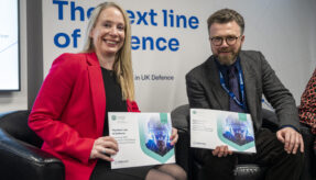 Image Caption Donna Sinnick,  Chief Delivery Officer, Babcock and Professor Harry Pitts, Deputy Director of the Centre for the Public Understanding of Defence and Security, University of Exeter launch SME report