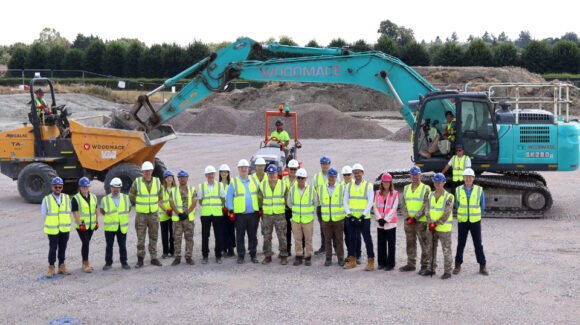 Brigadier Grant Kerr, Head of Army Infrastructure Plans (centre), joins representatives from the Army, DIO and Aspire Defence at the construction start ceremony at Battlesbury Barracks, Warminster (Crown Copyright)