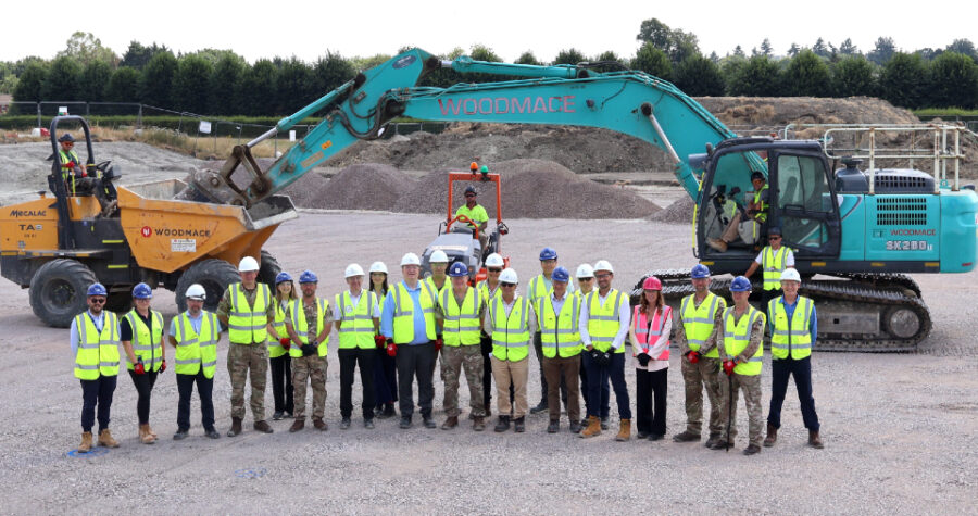 Brigadier Grant Kerr, Head of Army Infrastructure Plans (centre), joins representatives from the Army, DIO and Aspire Defence at the construction start ceremony at Battlesbury Barracks, Warminster (Crown Copyright)
