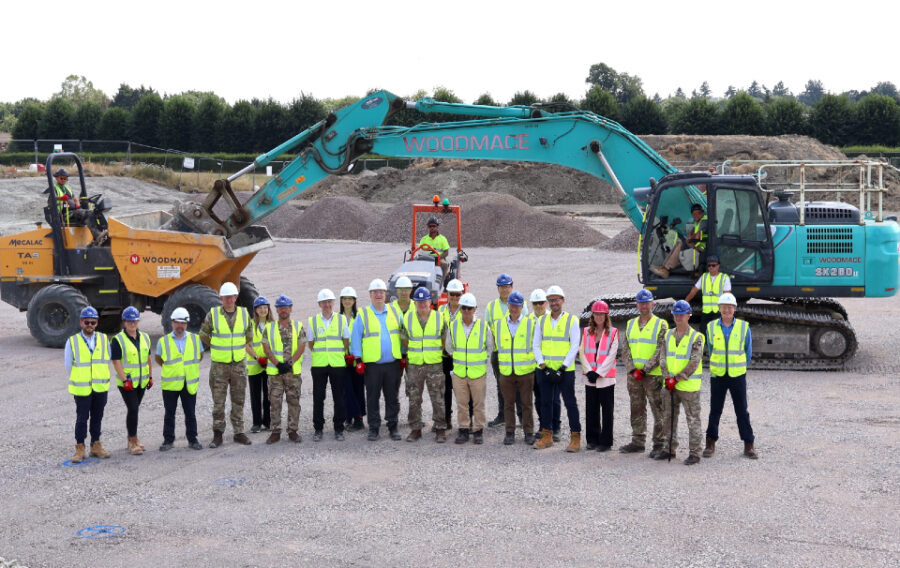 Brigadier Grant Kerr, Head of Army Infrastructure Plans (centre), joins representatives from the Army, DIO and Aspire Defence at the construction start ceremony at Battlesbury Barracks, Warminster (Crown Copyright)